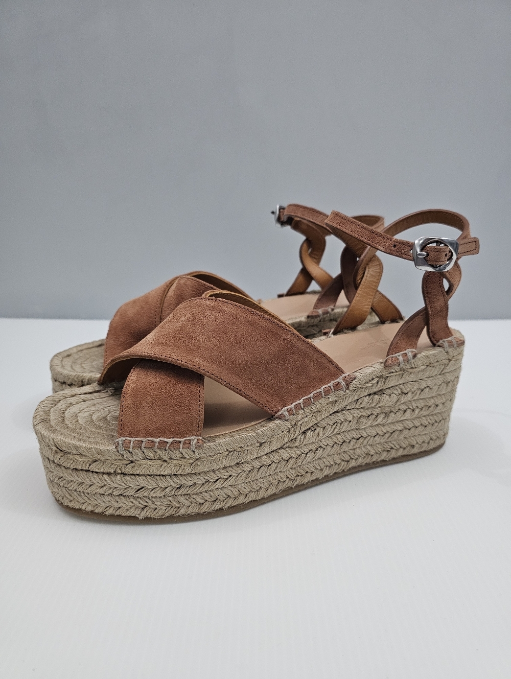 Rag & Bone Hera Platform Espadrille Sandal Womens EU 39.5 Henbrown Suede NEW